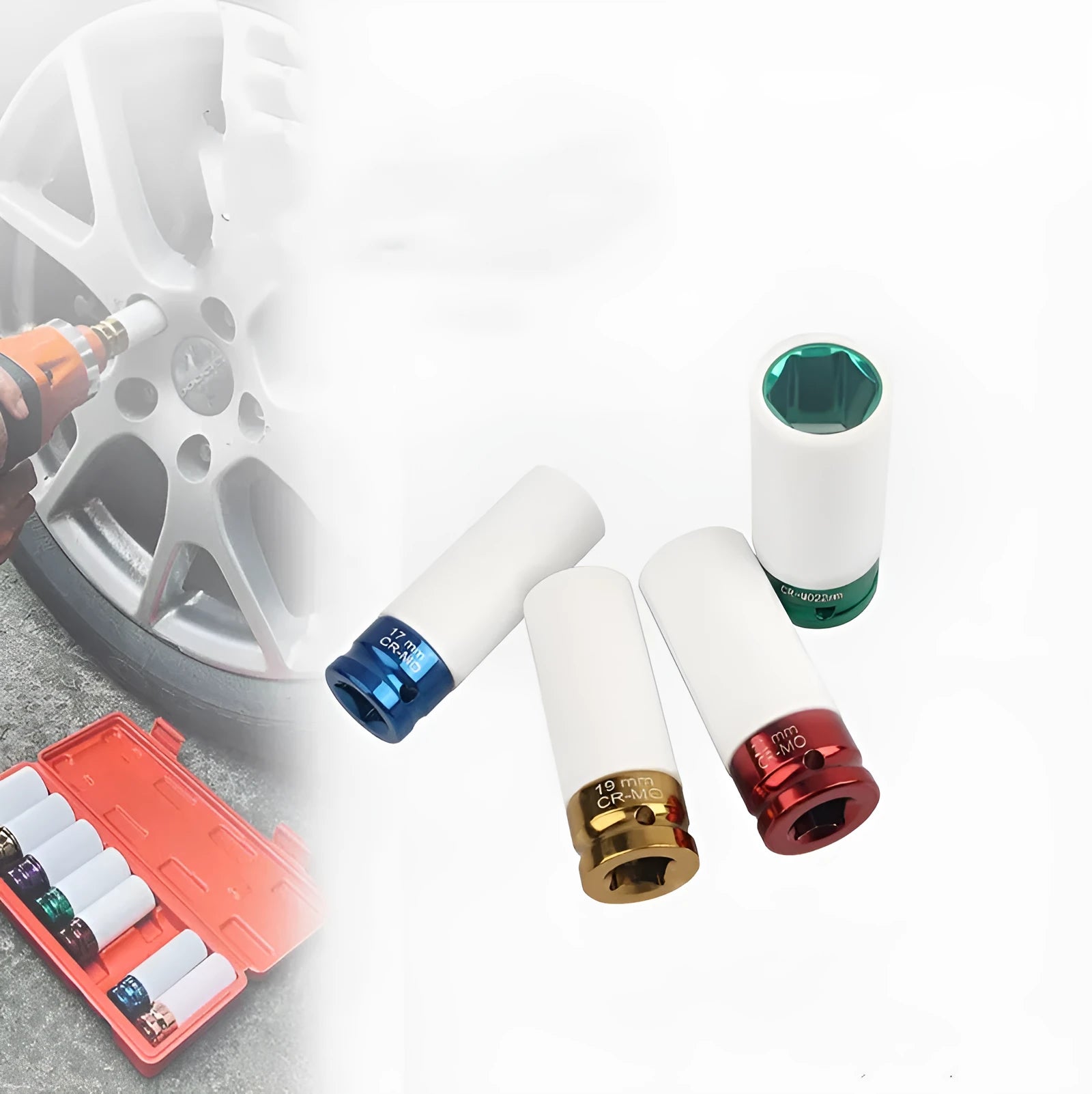 A single 45# steel hexagon impact socket for pneumatic wrenches, shown in one of four available sizes.