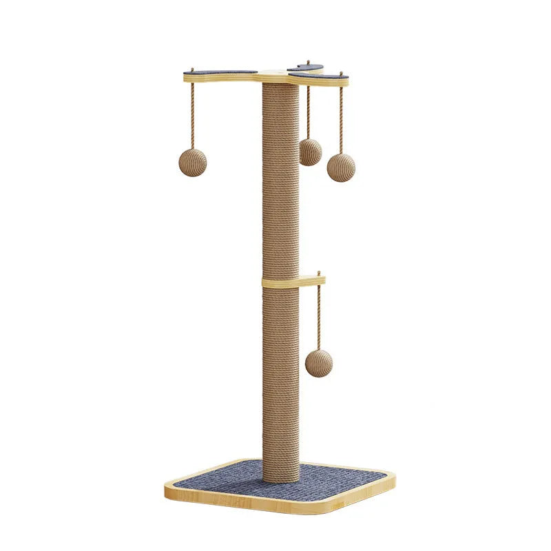A simple-style cat climbing frame with a carpet leather cover and a windmill hanging ball.