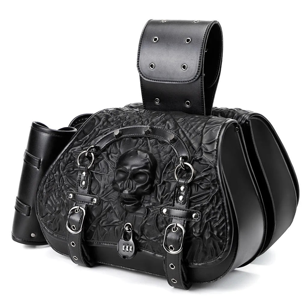 Black PU leather motorcycle modified side luggage pair mounted on motorcycle frame