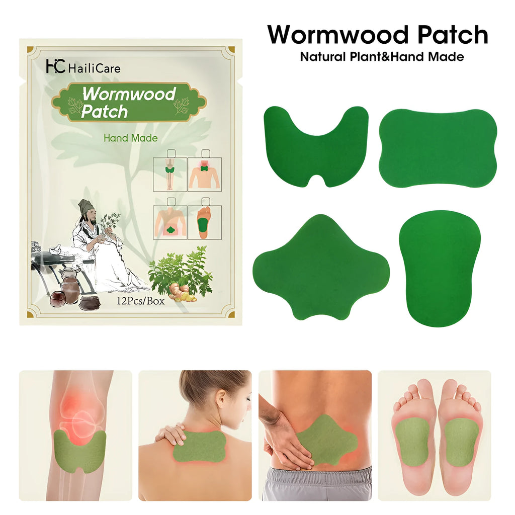 Pack of Chinese Mugwort herbal pain relief patches for knee, back, neck and foot.