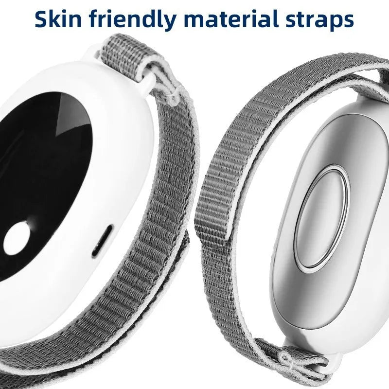 White sleep aid device with handheld remote control showing 20 intensity levels for insomnia relief