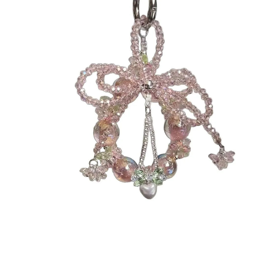 Acrylic sweet bow beaded mobile phone charm pendant in bow beaded colour with heart water drops bell pattern