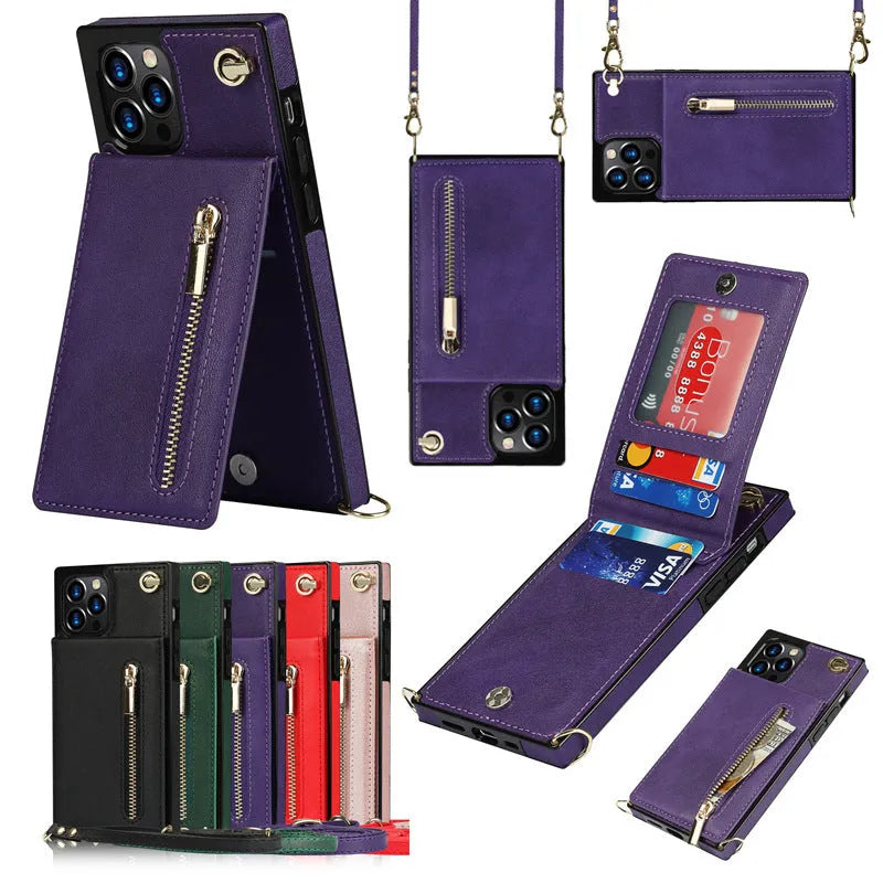 A black leather mobile phone case with a TPU bumper fitted on a smartphone.