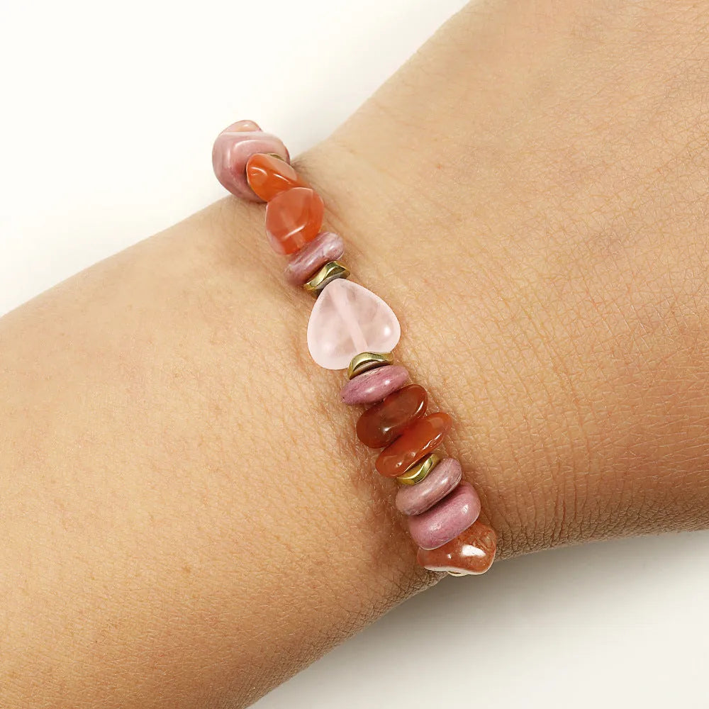 A geometric beaded stone bracelet for women, showing handmade craftsmanship.