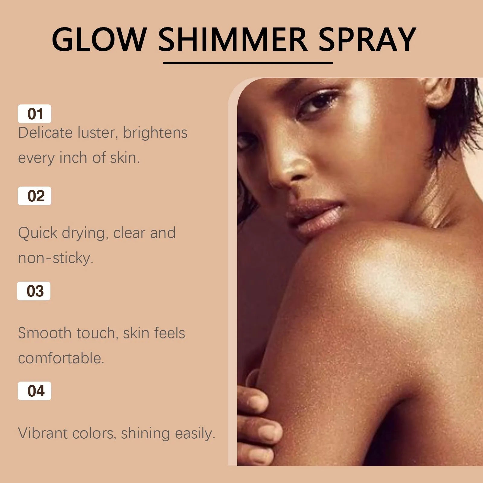 100ml shiny body spray bottle with water-based formula containing mica particles for skin highlighting