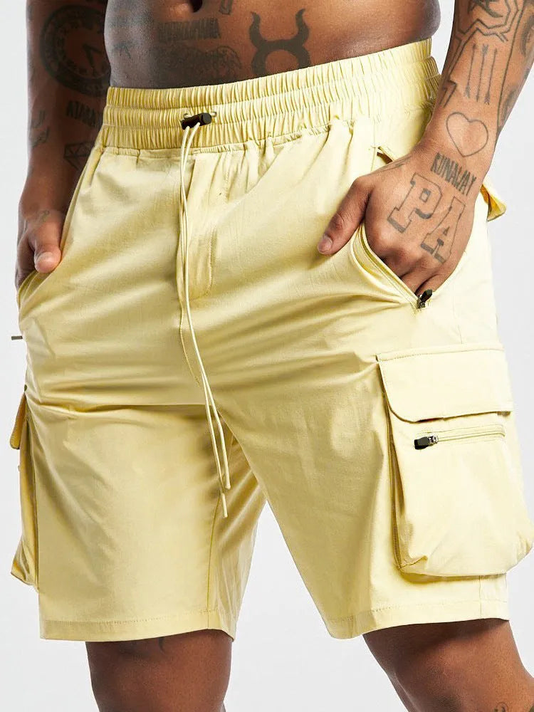 Men's black sports shorts with elastic waistband for fitness activities