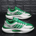 Men's mesh breathable running sneakers in white and green with rubber sole and lace-up closure