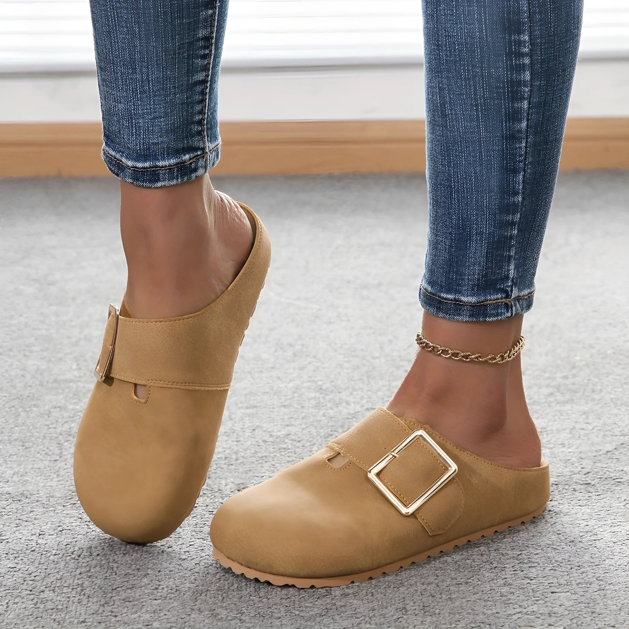 Women's brown canvas closed toe slippers with low top design