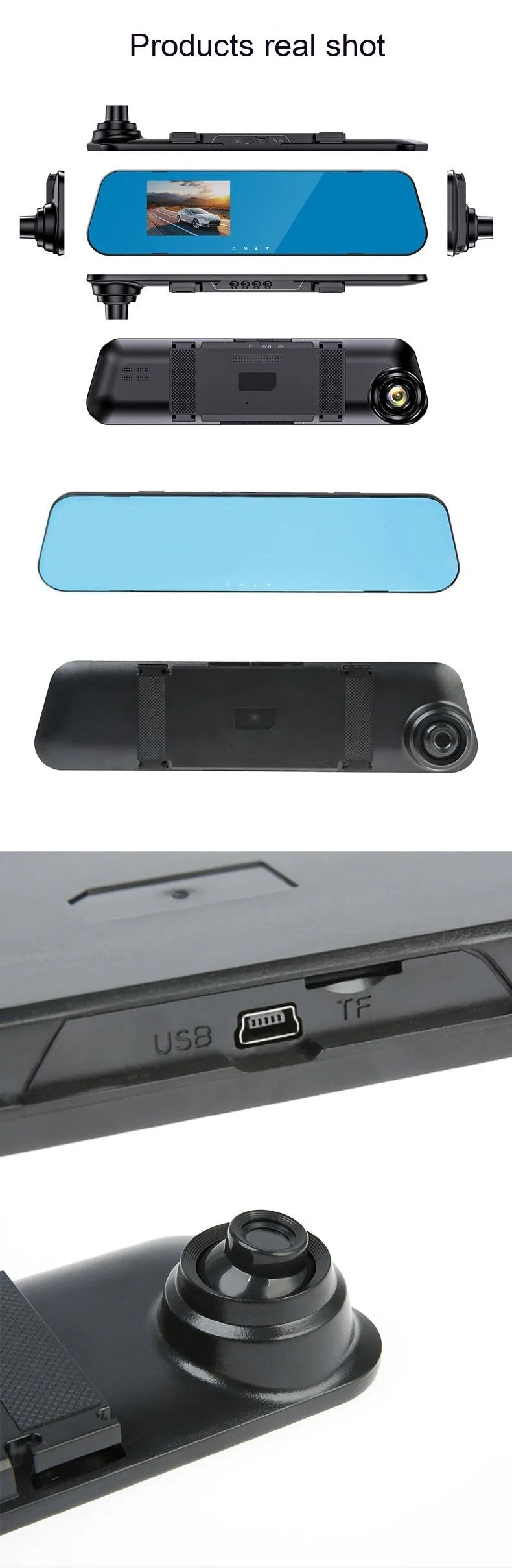 HD front and rear driving recorder with 4.5 inch screen and reversing image function