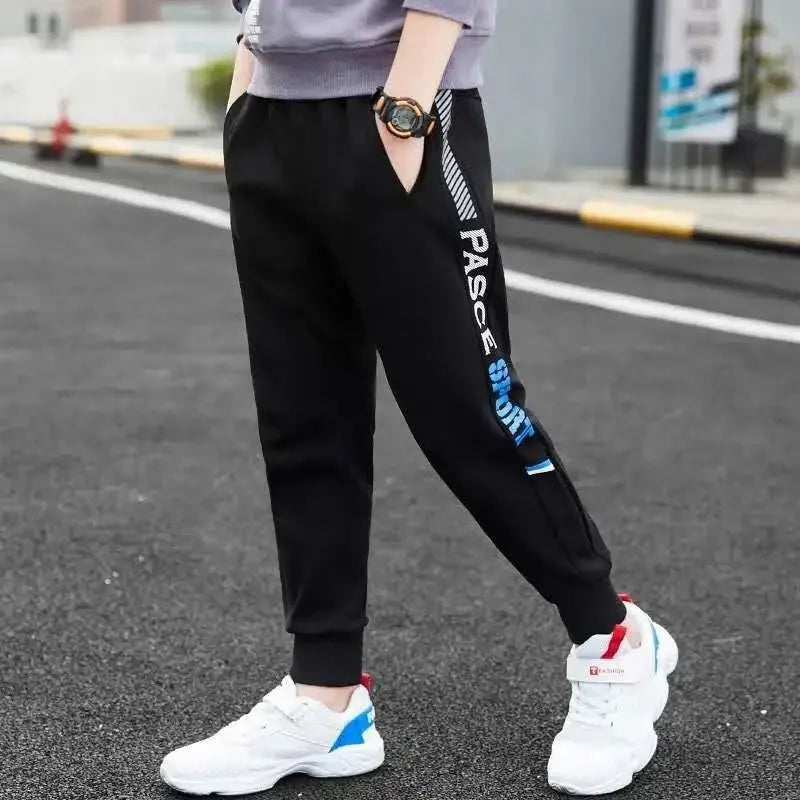 Children's loose striped casual sports trousers in brushed vinylon fabric, elasticated waist, size 110-170cm, colour options A B C