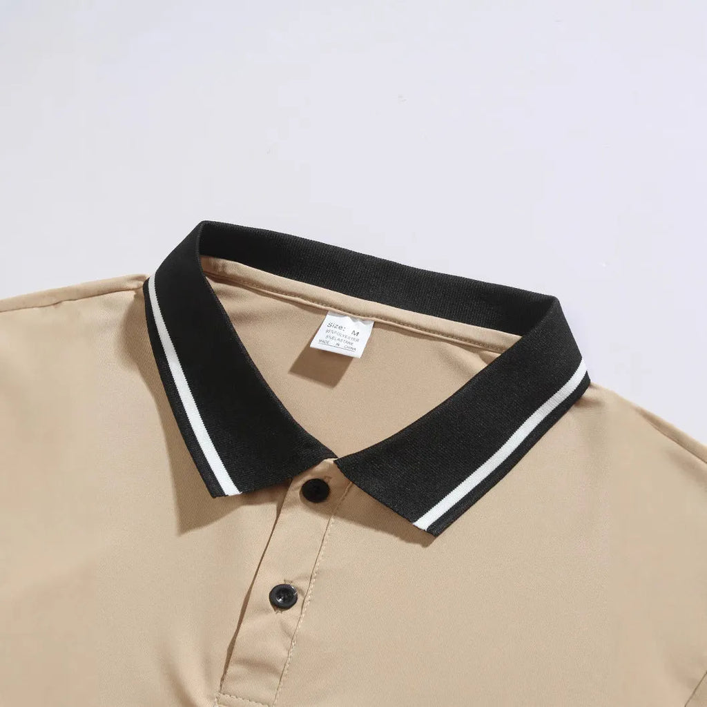 Men's casual button short sleeve business lapel shirt in solid colour polyester loose fit, sizes S to XXL