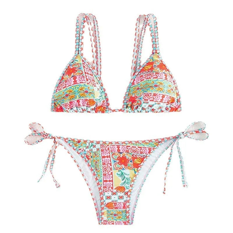 Women's lace-up swimsuit with split leg design and backless European styling in picture colour