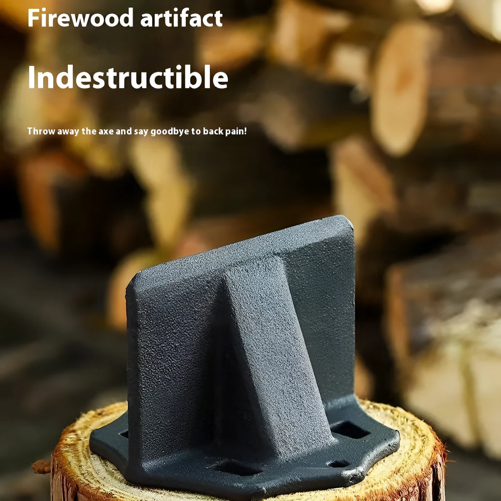 Small square cast iron wood splitting axe for portable household and outdoor use.