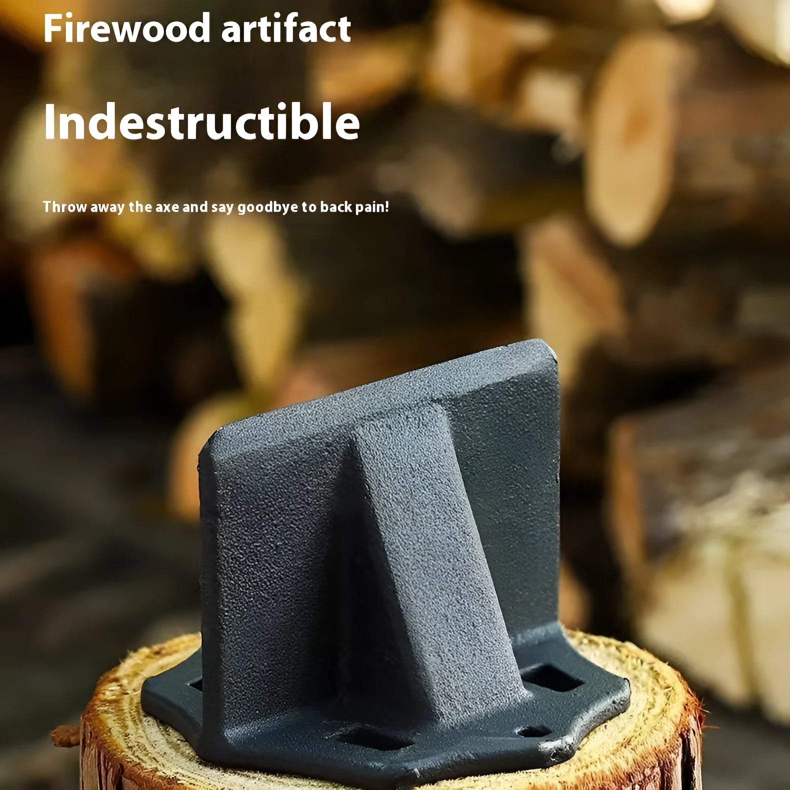 Small square cast iron wood splitting axe for portable household and outdoor use.