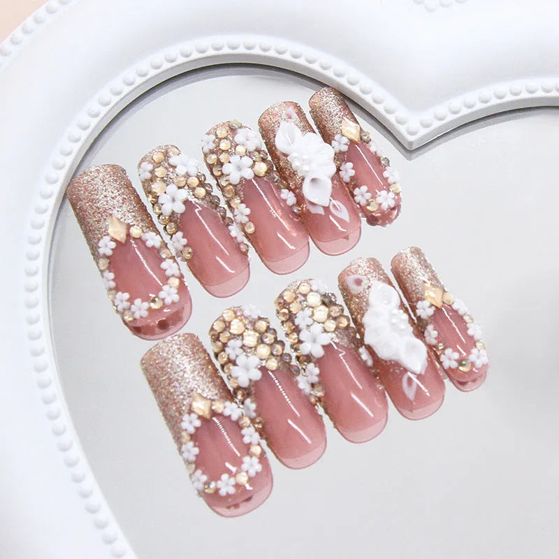 French Gold Pile Rhinestone Fake Nail Patch in Z1046 Flash Galaxy colour with plastic armour piece
