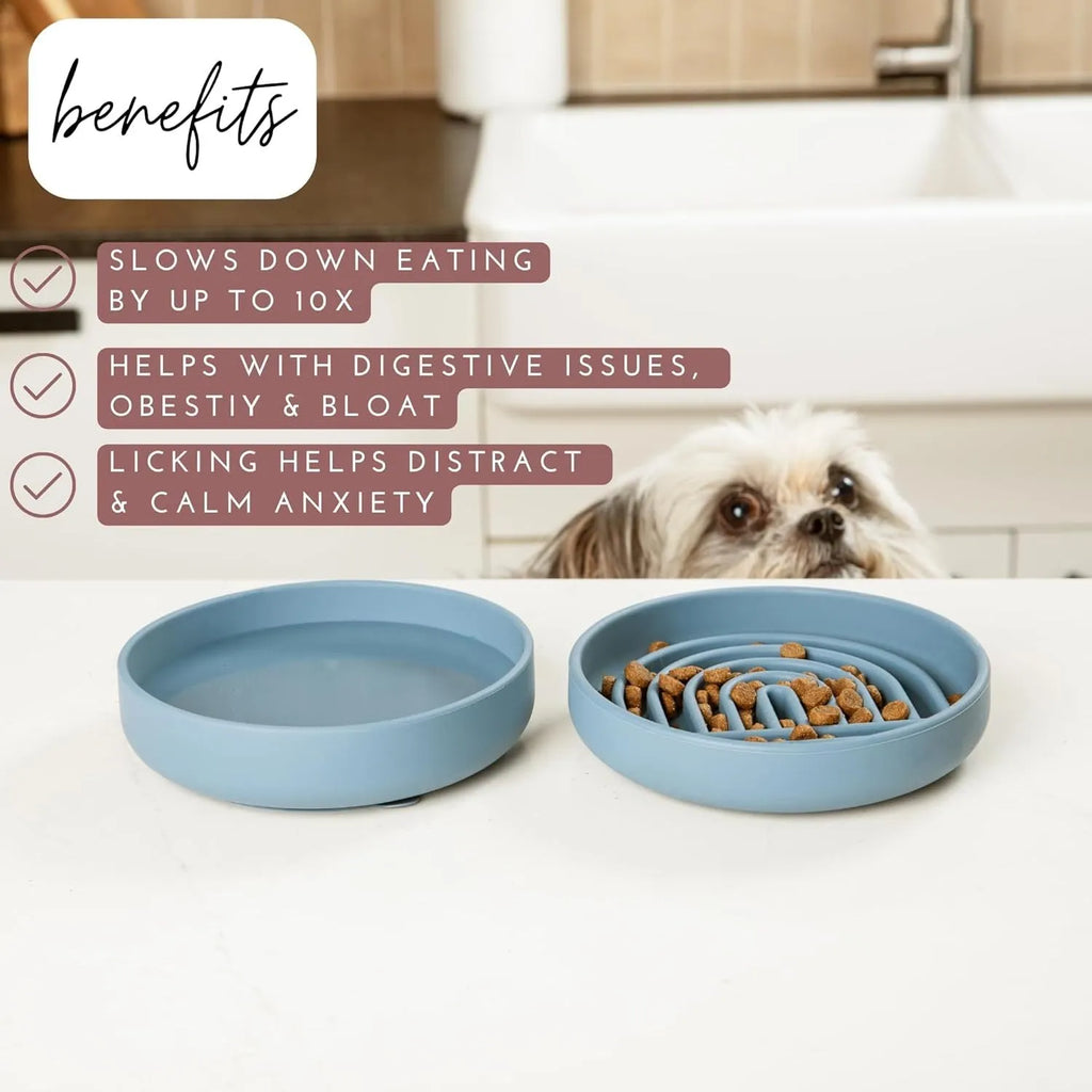 Silicone slow feeder dog bowl with ridge design in assorted colours