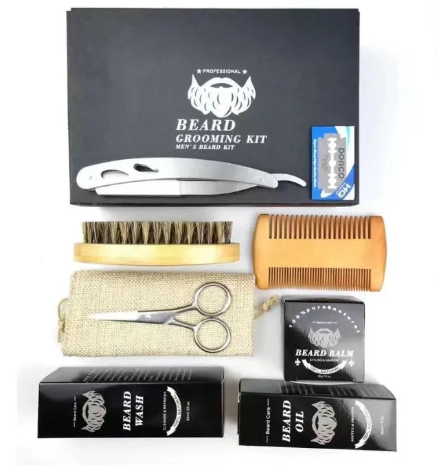Men's beard grooming kit with beard roller, cleaning disinfectant and 30g moisturising product, colour Suit, style A