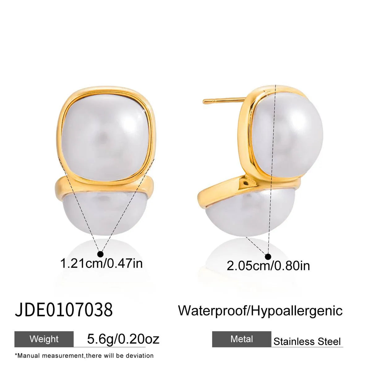 Stainless steel geometric stud earrings with electroplated non-fading finish, quadrilateral shape, European style, for women