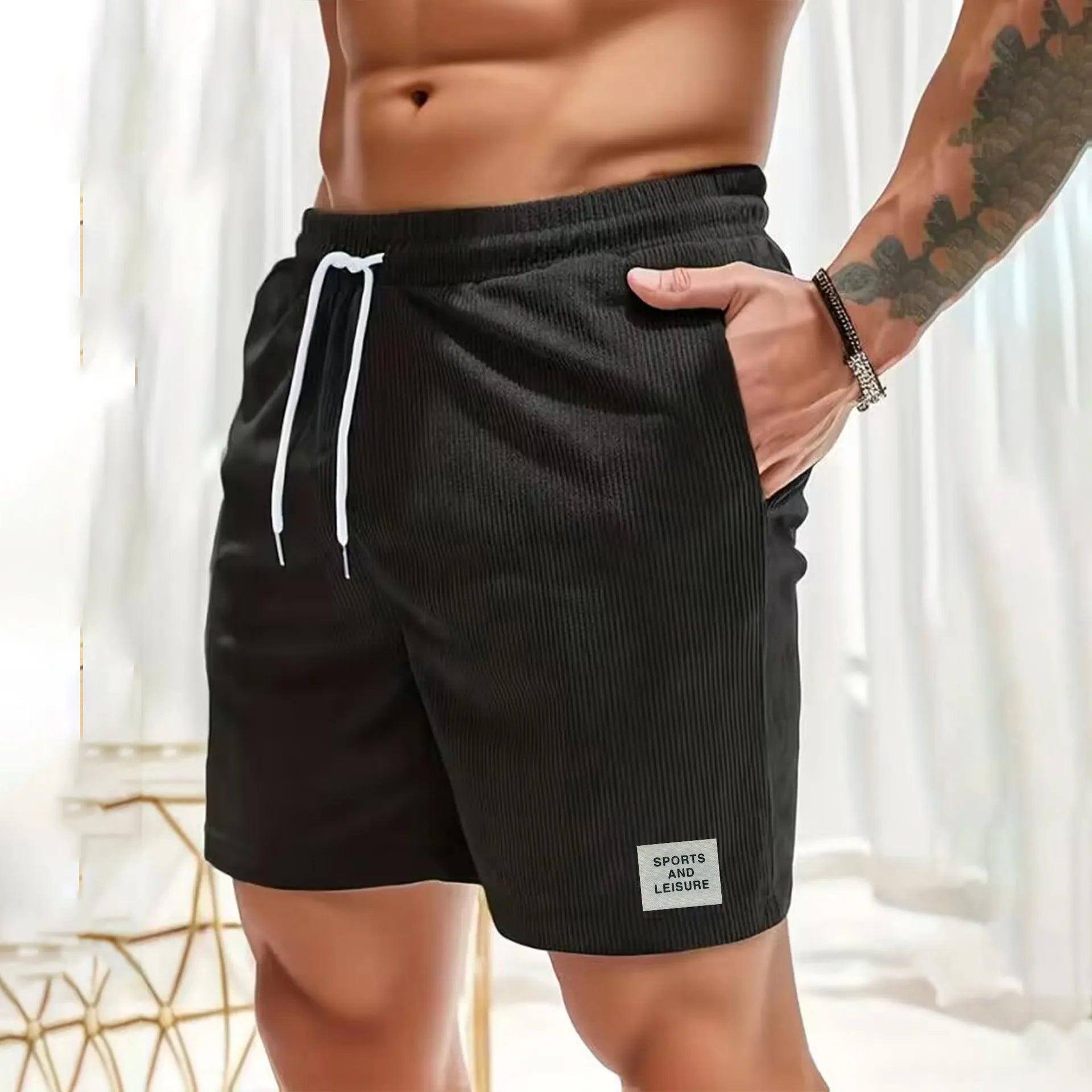 Summer corduroy sports pants with tied waist in yellow green blue khaki black army green beige coffee