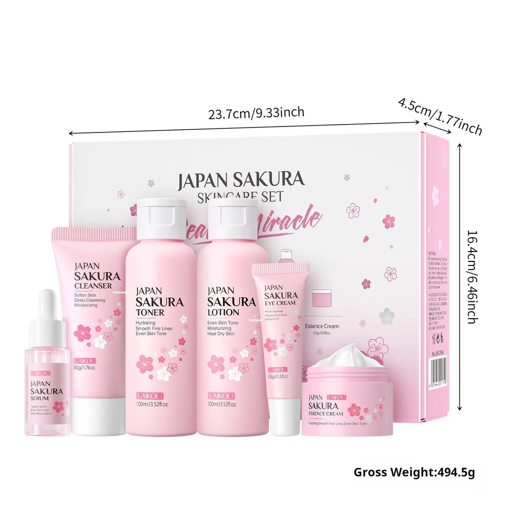 Cherry Blossom 6-piece skin care set with cleansing and brightening products