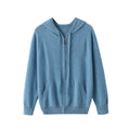 Men's cashmere knitted cardigan with full zip front and hood in solid colour options
