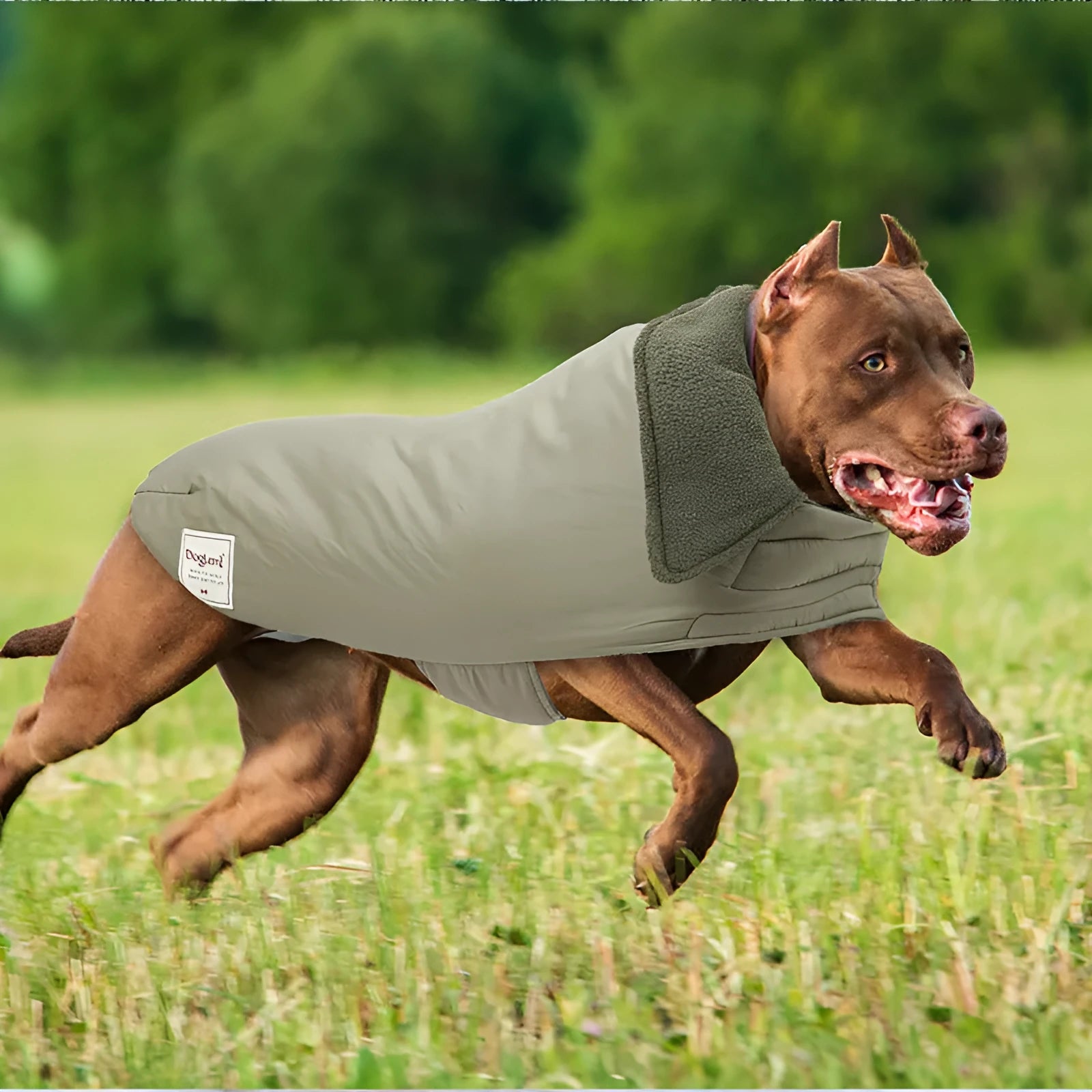 Dog wearing lapel turtleneck cotton-padded vest in khaki green colour