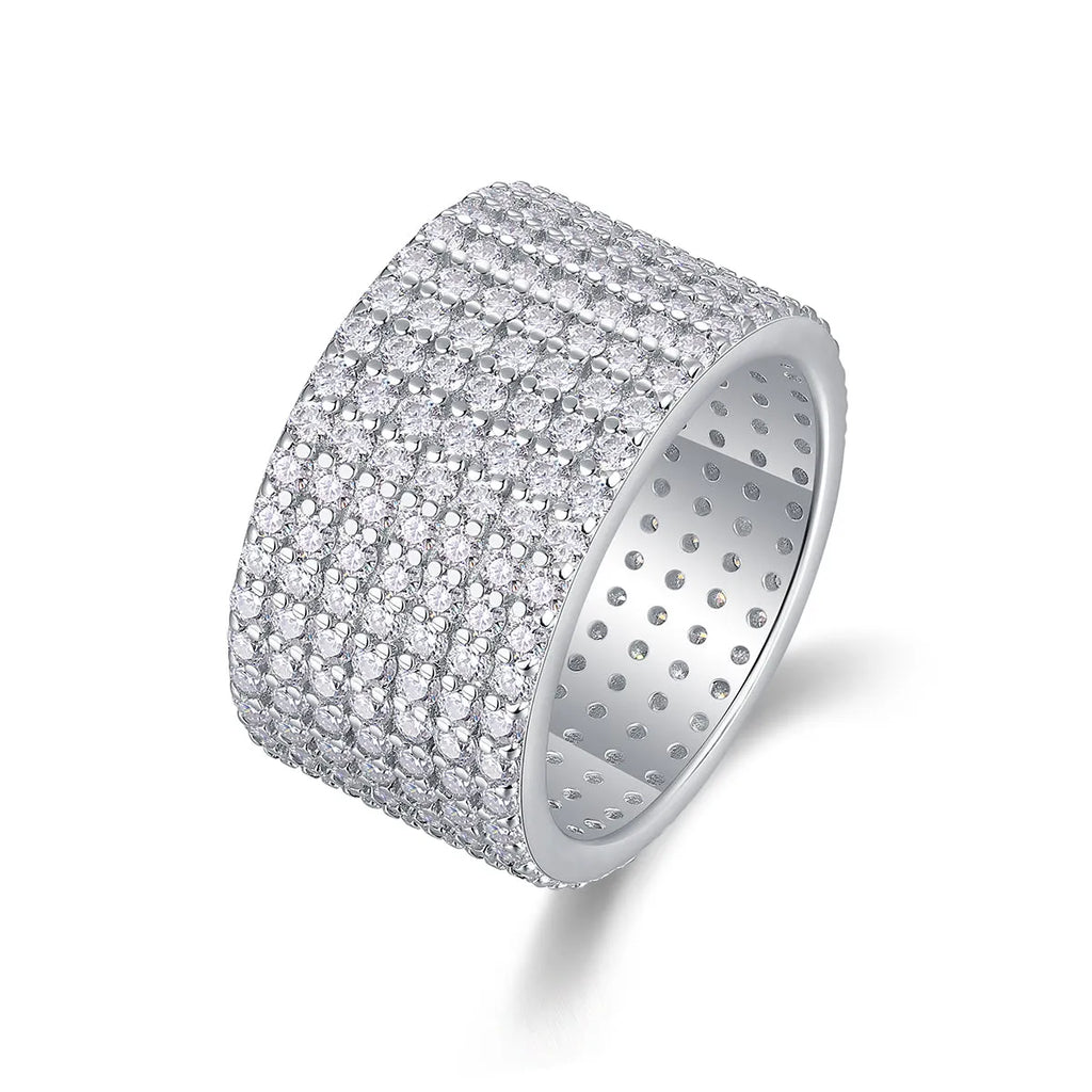 Starry River wedding ring set with moissanite stones in platinum-plated S925 silver, gift box, and GRA certificate