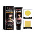 Car scratch removal wax kit with 60g container, sponge applicator, and microfibre towel for paint repair