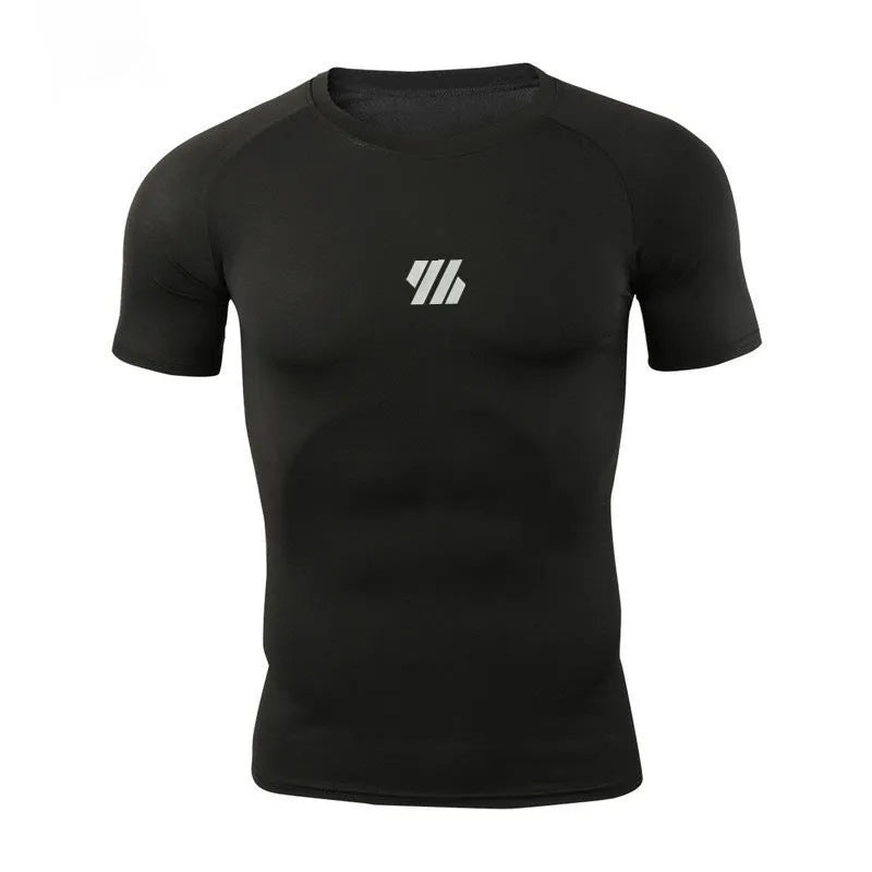 Men's quick-drying compressed sports top in solid colour, available in black white light pink navy blue, sizes M to 3XL