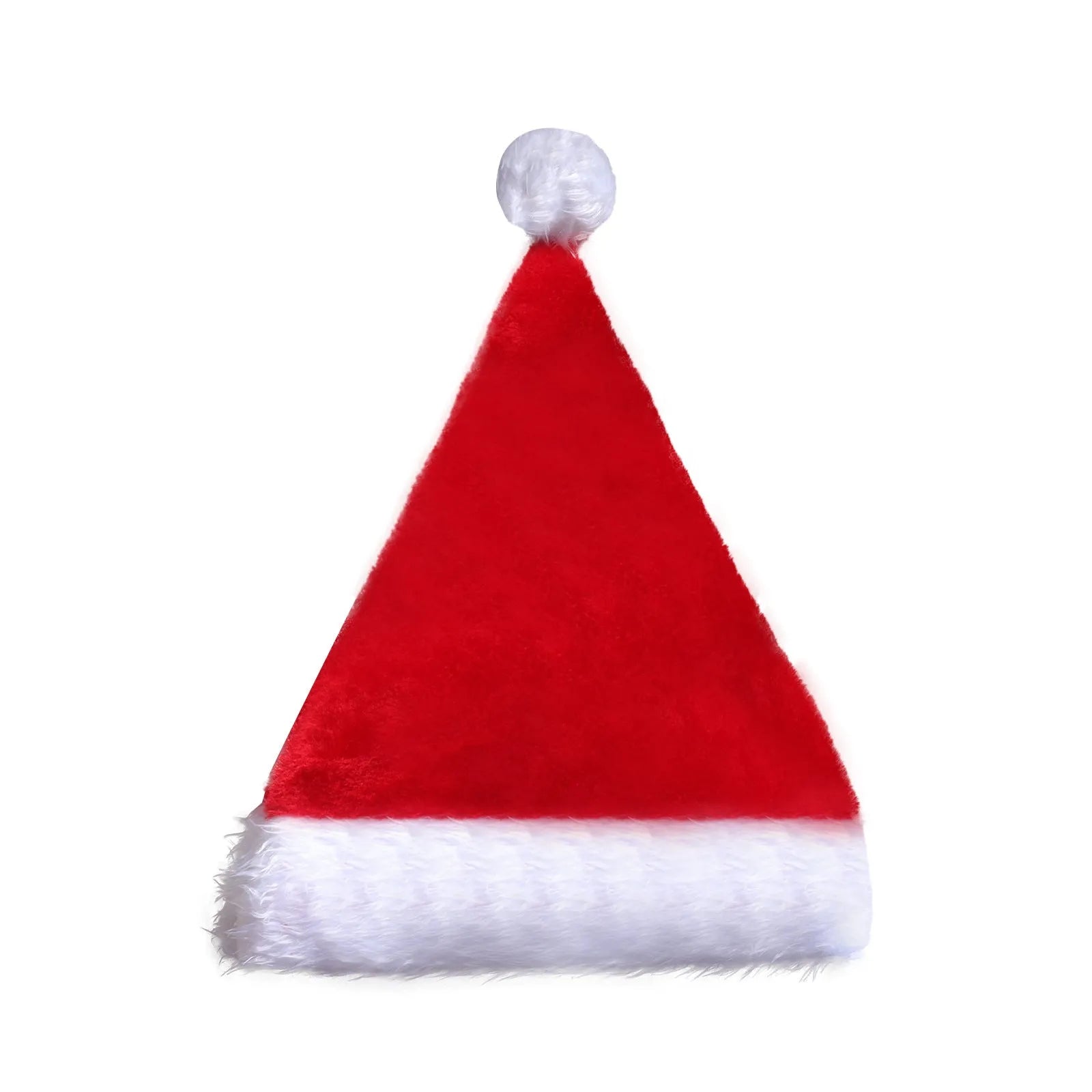 Red and white plush Santa hat with multicoloured LED lights glowing around brim and pom-pom decoration