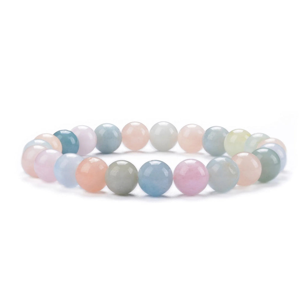 Handmade 8mm geometric bead bracelet in natural stone, showing one of 14 colour options like agate or amethyst.