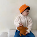 Children's blue sherpa fleece winter coat with full-zip front and high collar