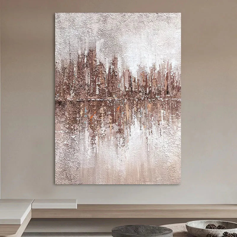 Hand-painted abstract oil painting on canvas, vertical one-panel, rolled and frameless, for living room or home office wall decor