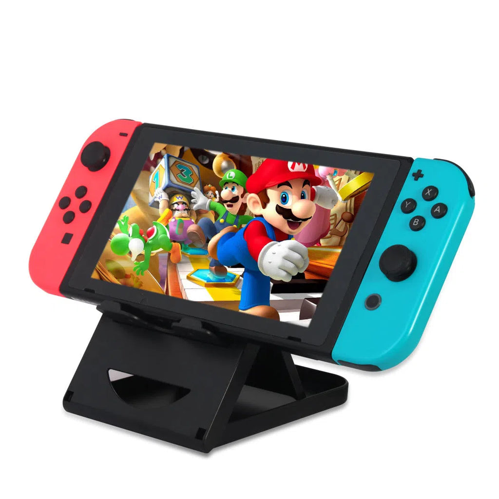 Compact black ABS adjustable game console stand for Switch on desktop