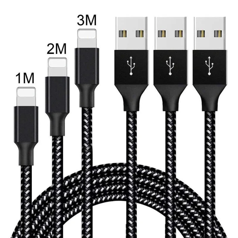 Braided Micro USB fast charging cable for Android phones in black, showing length options.