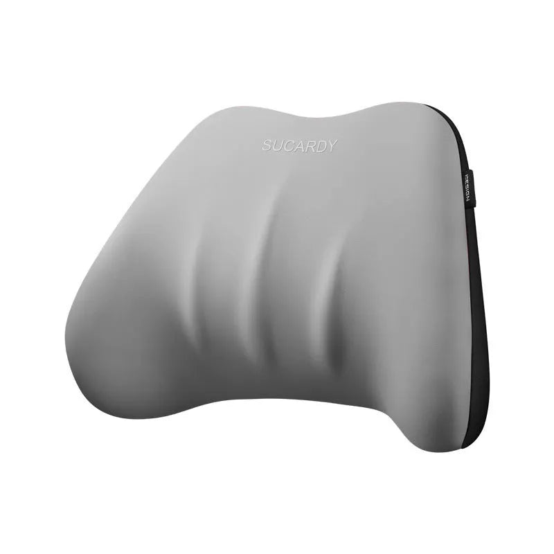 Memory foam lumbar support pillow and neck pillow set for car seats in various colours.