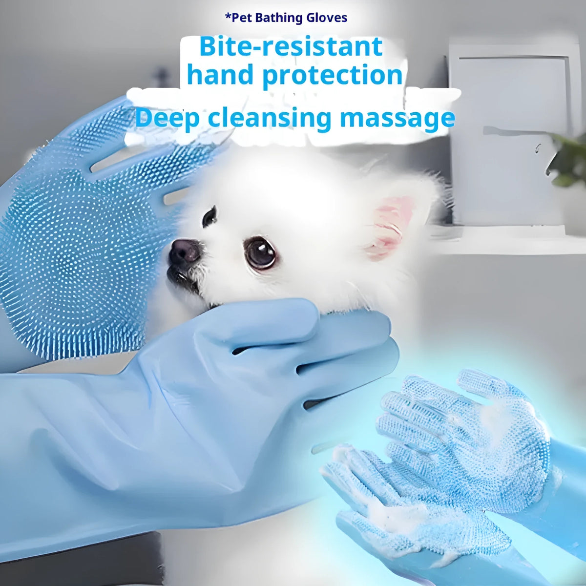 Silicone dog bathing gloves set in blue, pink or yellow, 3-piece to 9-piece options