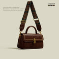 Retro women's messenger bag in square vertical design with organised interior compartments