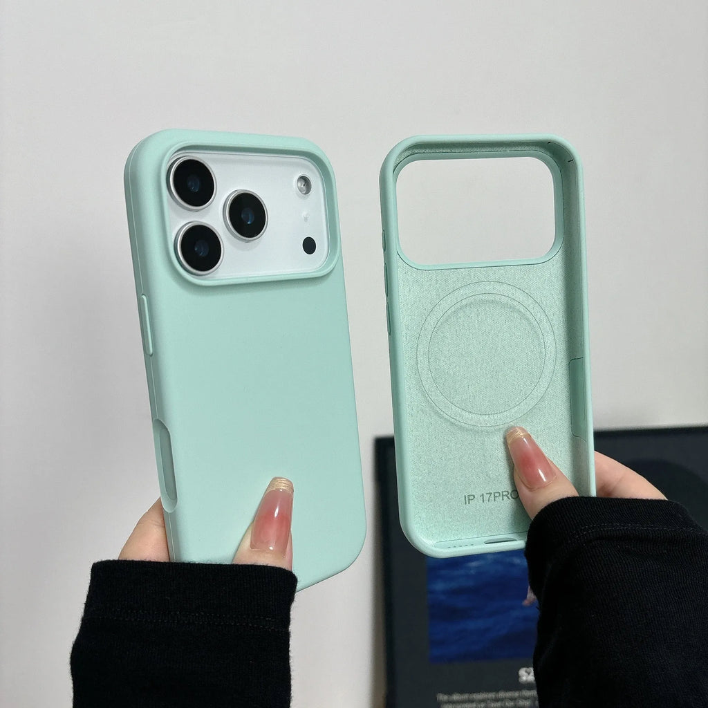 Liquid silicone magnetic iPhone case with AI button in antique white colour
