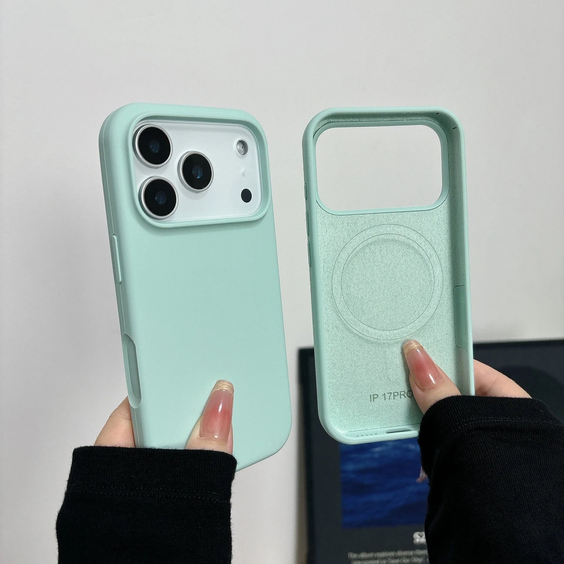 Liquid silicone magnetic iPhone case with AI button in antique white colour