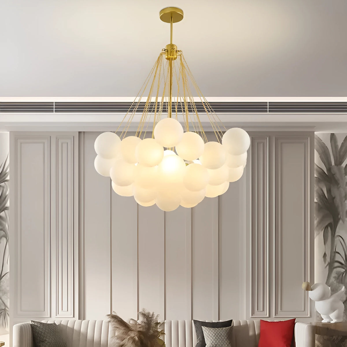 Glass bubble pendant lamp in gold or black, adjustable 0.5m height, for living room ceiling lighting