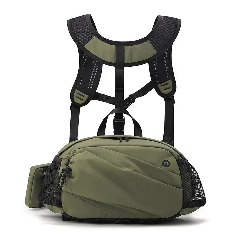 Unisex nylon waist backpack shown in Army Green colour with adjustable shoulder and waist straps.