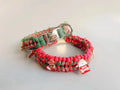 Green rope dog leash with P chain weave and a quick-release buckle laid out flat.