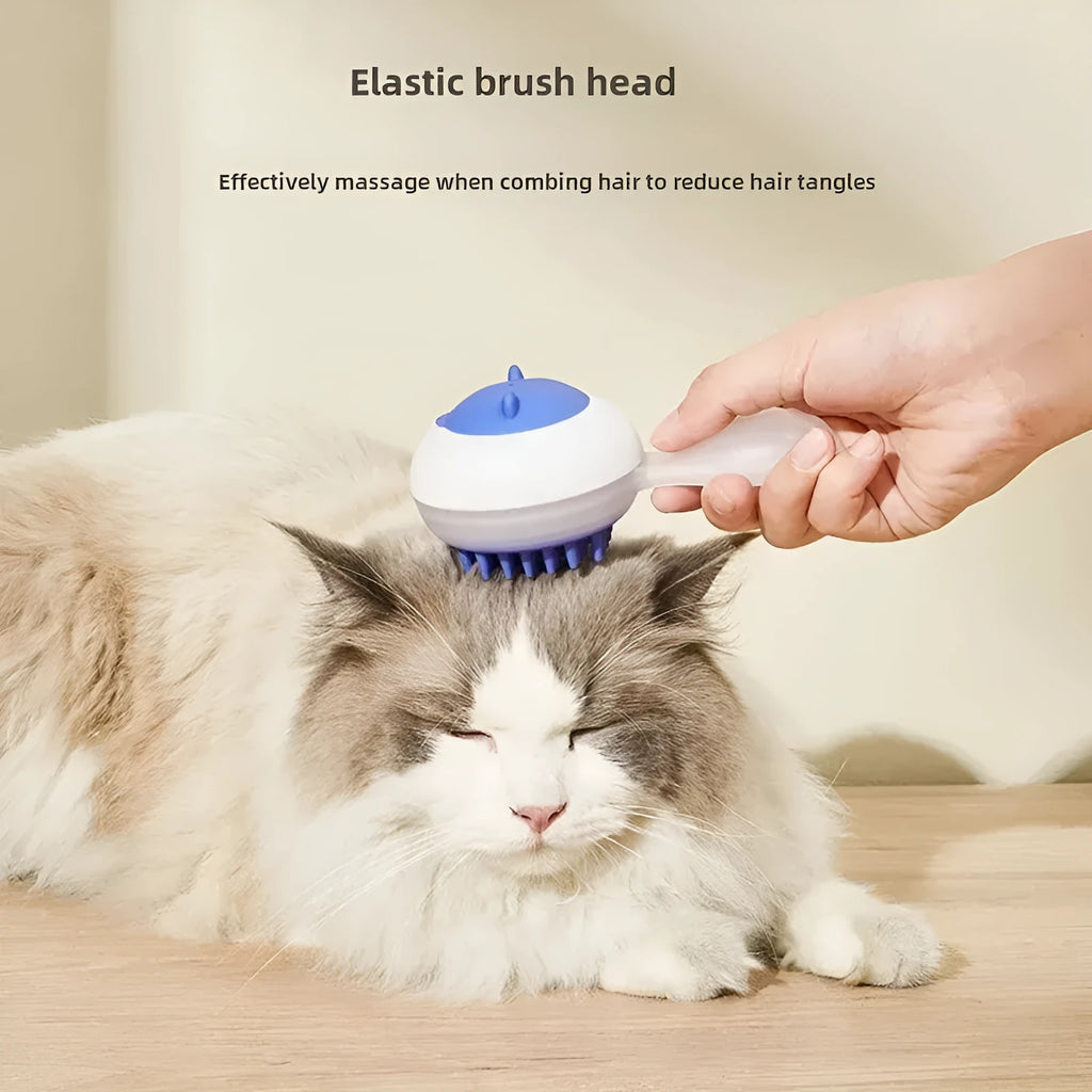 Automatic pet bath brush with soft gel massage tips in blue and orange colour options