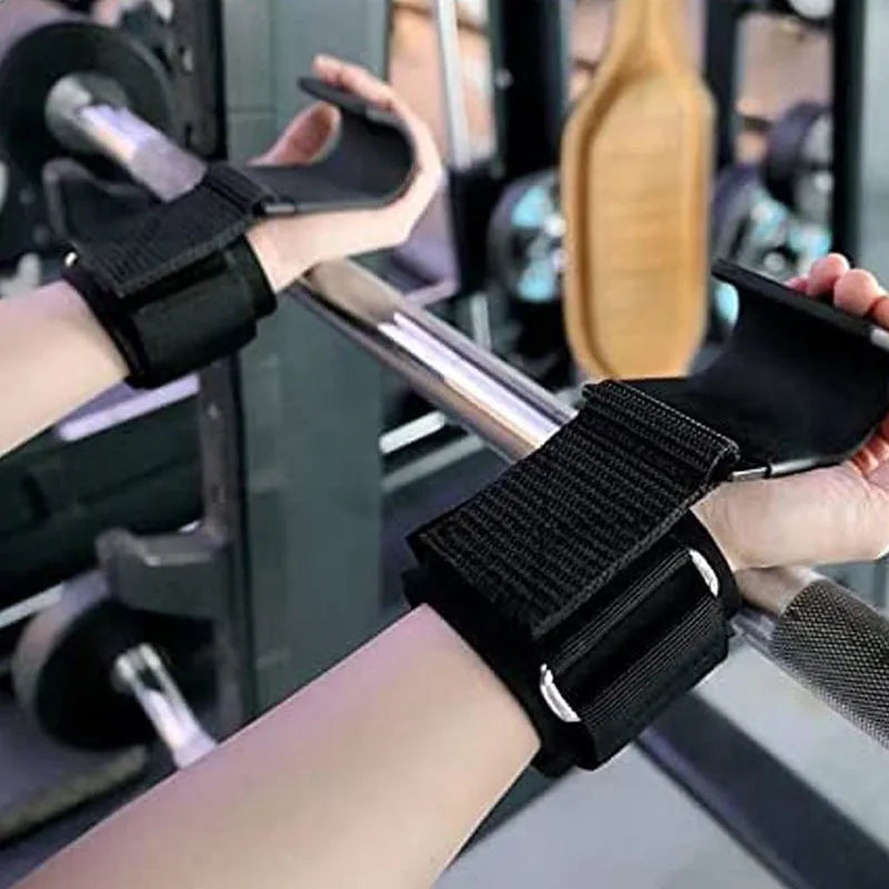 Black fitness wrist grip hook with adjustable strap for pull-up training