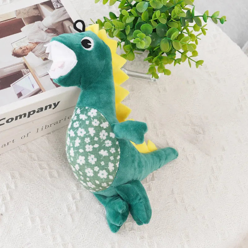 Green plush squeaky dog toy for small puppies, 26x14cm, with chewable texture