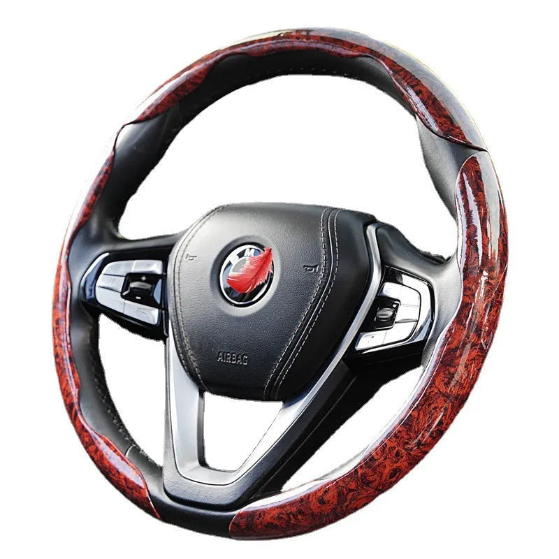 Artificial leather steering wheel sleeve in crystal brown colour, sized for a 38cm diameter wheel.