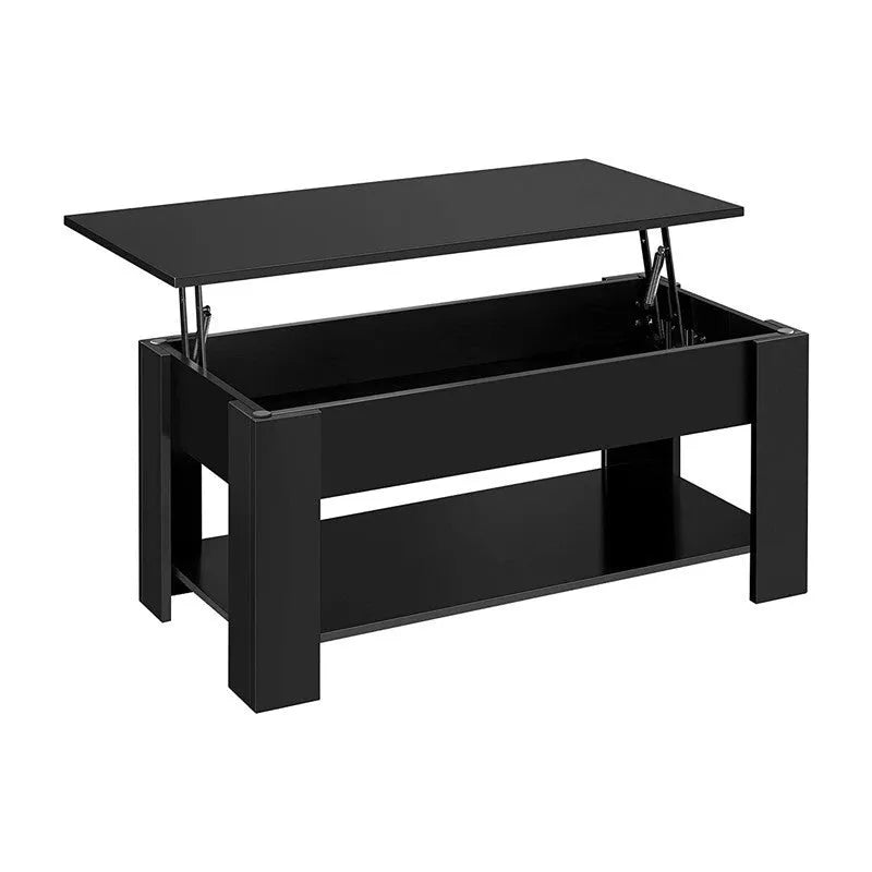 Black lifting coffee table with plate type surface in modern simplicity style for living room or office multi-function use