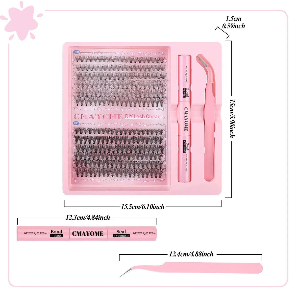 DIY single cluster false eyelashes set with artificial fibre lashes for custom application