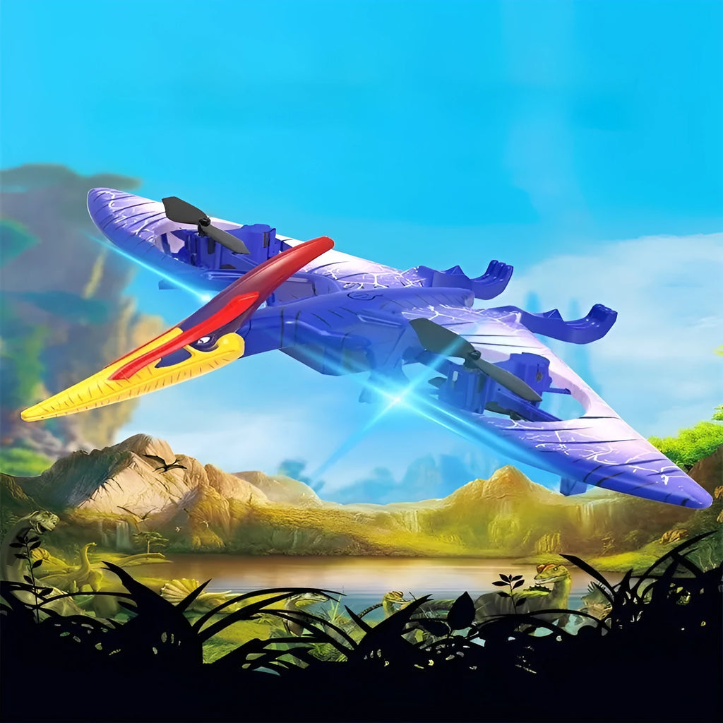 Remote control pterosaur quadcopter with night light, metal body, 30-50cm size, headless mode and hover.